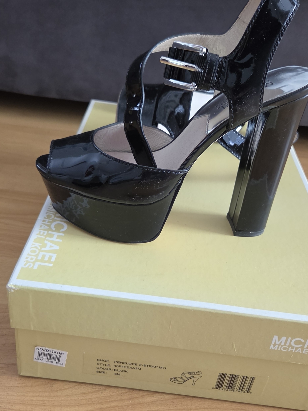 Michael Kors Black Patent Platform Sandals with Block Heel